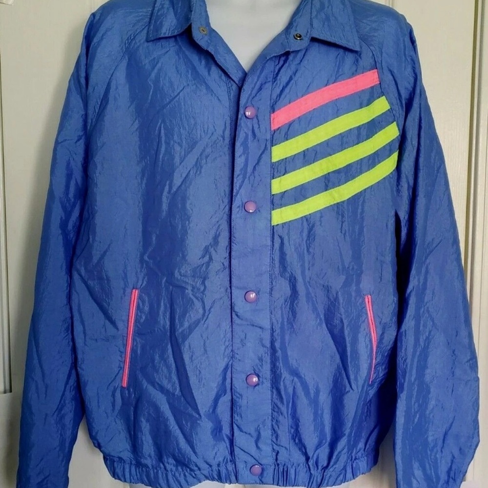 Vintage 90's UnderWets Jacket Catalina Blue w/ Neon Pink Yellow M Wind Breaker